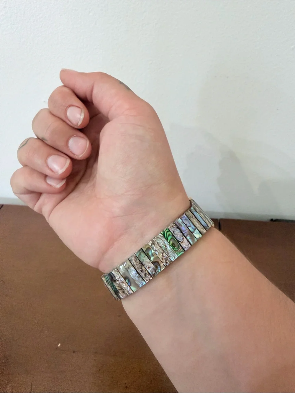 Vintage 80s Kandu Quartz Watch Abalone Stone Gold Tone Crystal Mother of Pearl